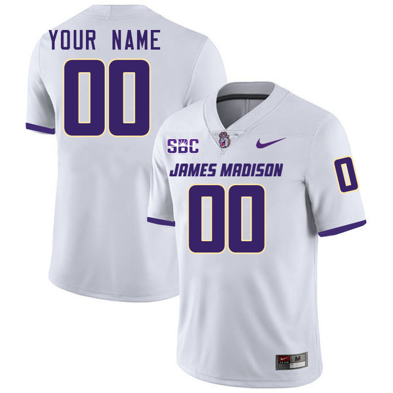 Custom James Madison Dukes Name And Number Football Jersey-White